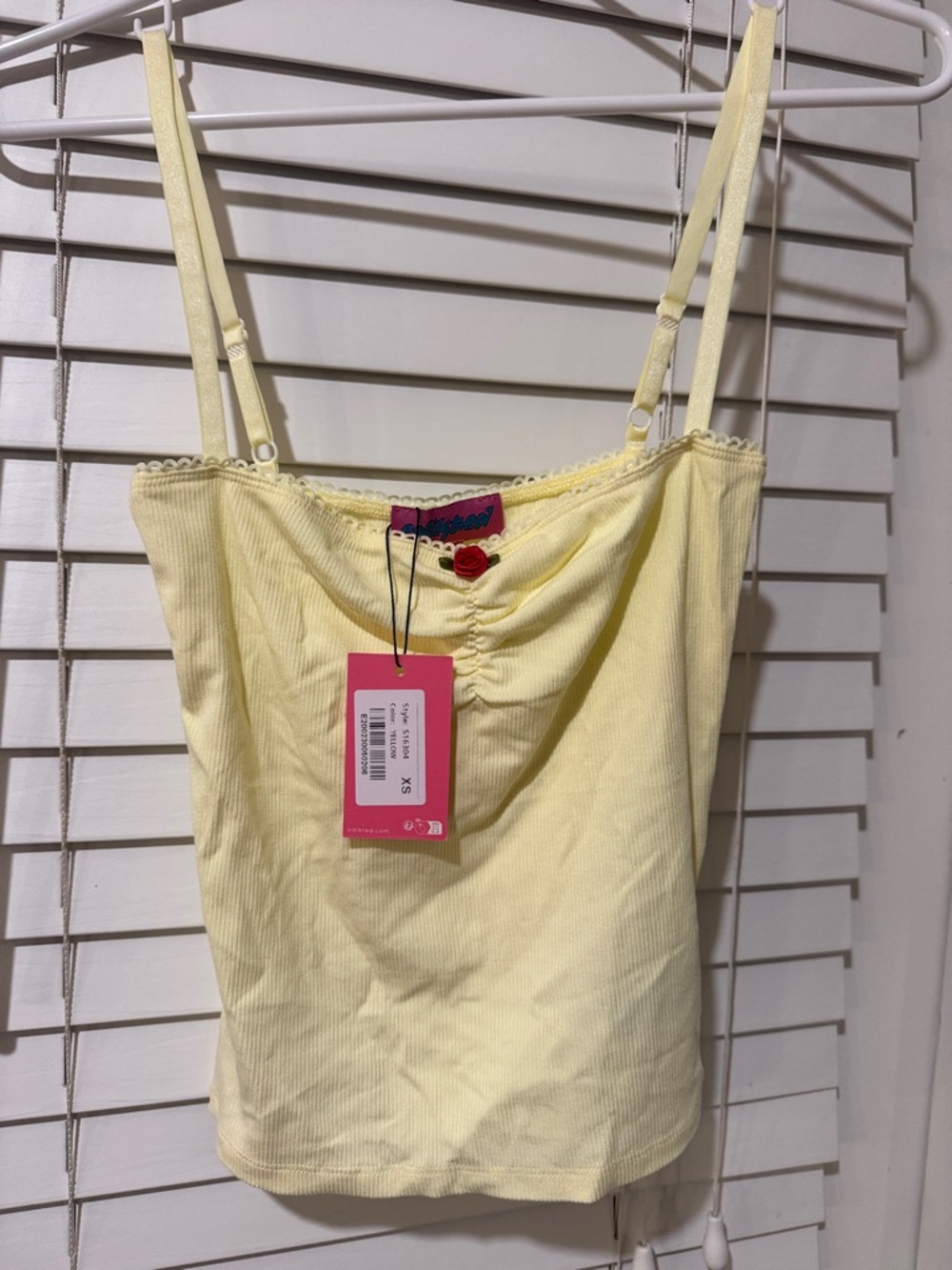 Edikted Pale Yellow Ribbed Tank Top with Adjustable Straps